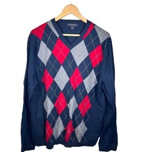 Banana Republic Men’s Academia Argyle V Neck Cotton Cashmere Sweater Size Large